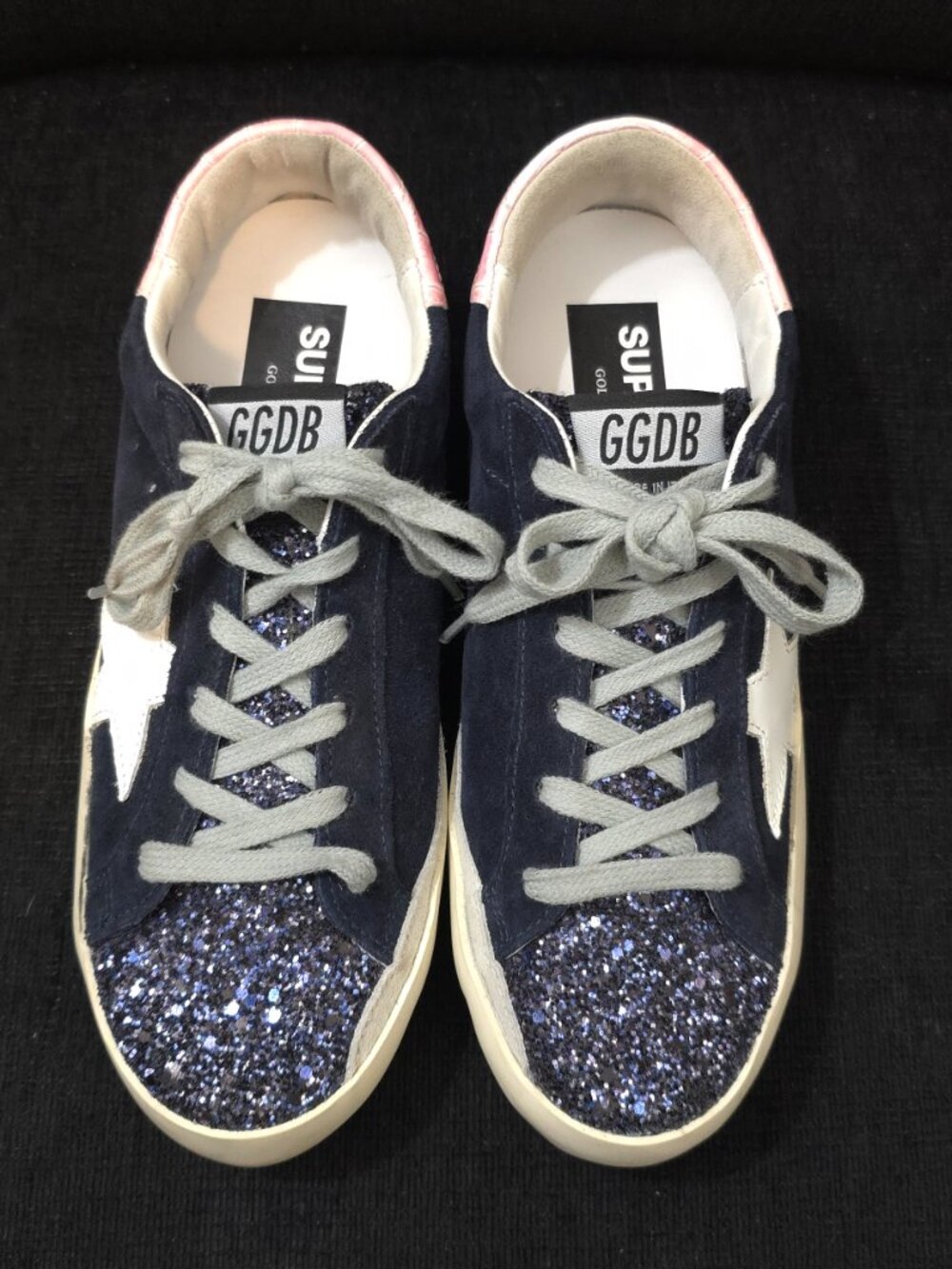 Golden Goose Superstar Private Edt. Navy Suede and Glitter Sneakers - Woman's 38